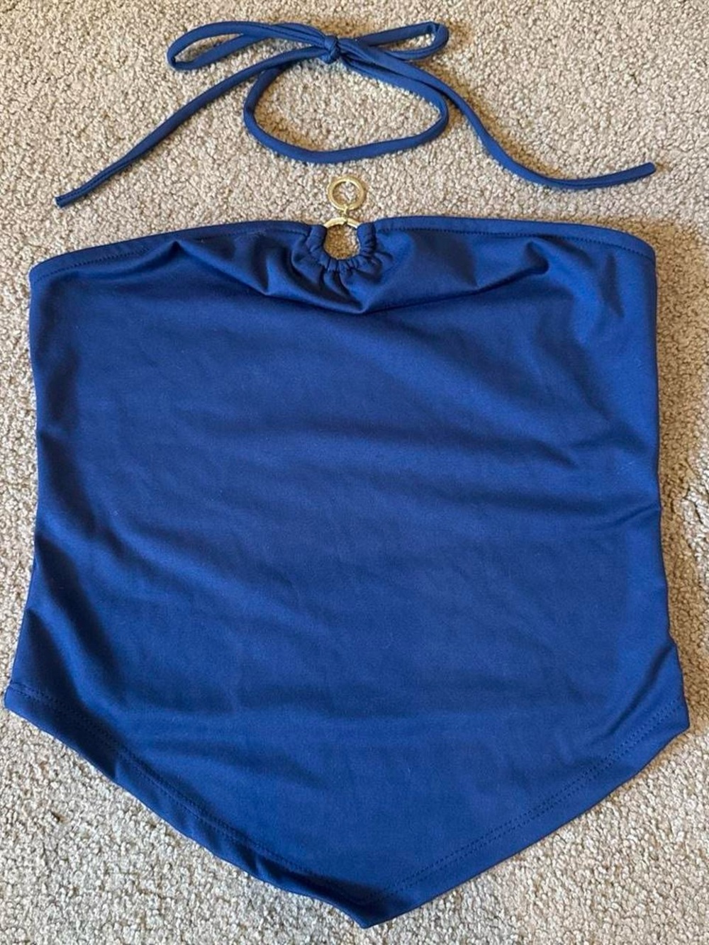 Strapless Halter Tank Top in Deep Blue with Gold Ring Accent & String